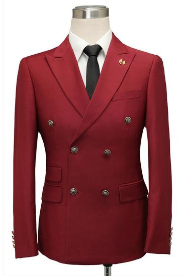 Asher Red Double Breasted Point Lapel Slim Fit Men Suit_1