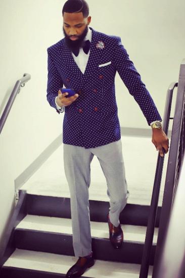 Gentleman Purple Shawl Lapel Double Breasted Dot Mens Prom Two Suits_1