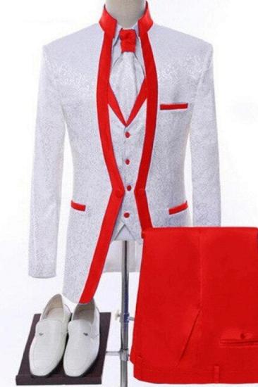 Fancy Red Shawl Lapel Jacquard Three Pieces Wedding Suits