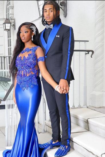Black Two Piece Wool Blend Ballgown With Blue Shawl Lapels_1