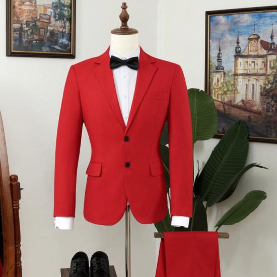 Hot Sale Red Notch Lapel Close Fitting Mens Prom Two Piece Suit_4