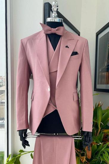 New Fashion Brady Dusty Pink Peaked Lapel Three Pieces Prom Suits_1