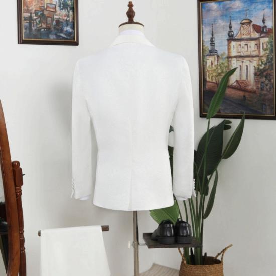 Handsome White Jacquard Shawl Lapel Wedding Mens Two Piece Suit_3