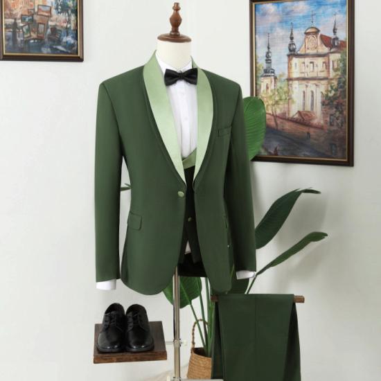 Nat Fashion Dark Green Shawl Lapel Three Pieces Prom Men Suits_2