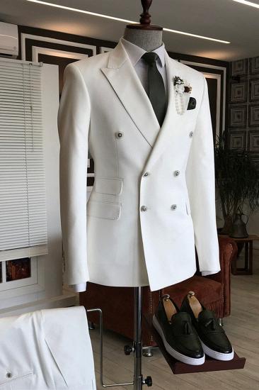 Les Stylish White Point Lapel Double Breasted Formal Business Men Suit_2