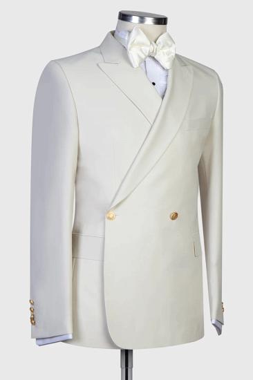 Phelps Light Gray Peaked Lapel Double Breasted Prom Suits_2
