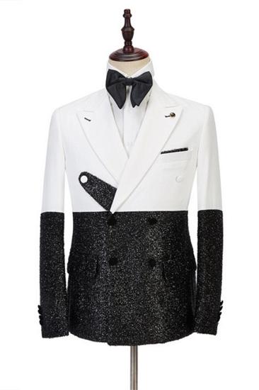 Kenneth White And Sparkle Double Breasted Fashion Slim Fit Prom Men Suits Online_1