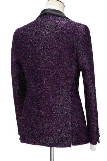 Dark Purple Glitter Shawl Lapel Three Piece Men Suit_4
