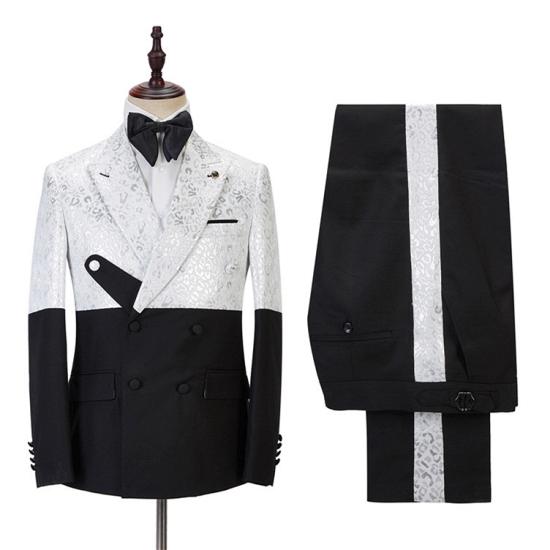 Max Fashion Black And White Jacquard Point Lapel Men Suit Online_3