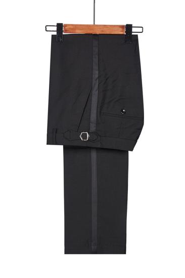 Fashion New Royal Blue Jacquard Black Lapel Two Pieces Wedding Suit_5