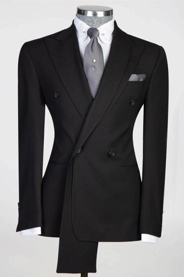 Slim Black Peaked Lapel Double Breasted Bespoke Two Piece Prom Suits_1
