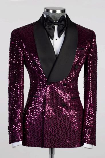 Samuel Grape Sequins Shawl Lapel Double Breasted Prom Suits_1