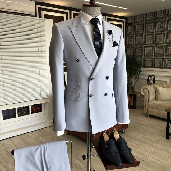 Hogan Trendy Point Lapel Double Breasted Slim Fit Business Men Suit_2