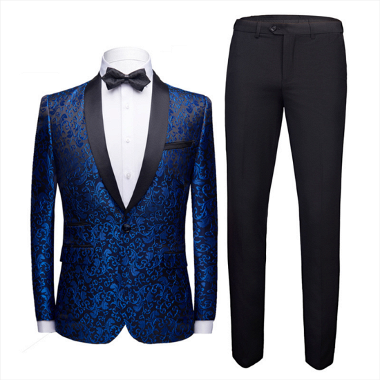 Holden Royal Blue Jacquard Ball Suit |  Shawl Lapel Black Satin Wedding Tuxedo Theo_2