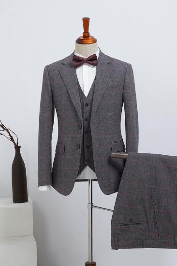 Baron Traditional Grey Plaid Notched Lapel 2 Button Custom Business Suit
