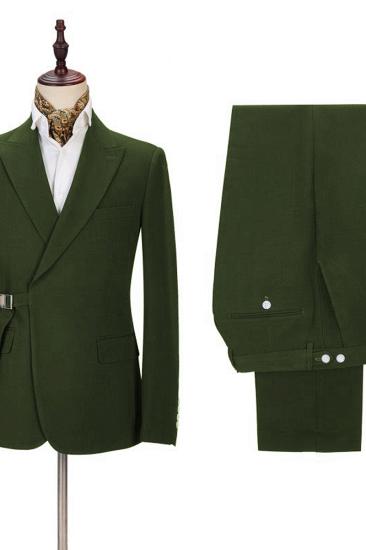 Olive Green Custom Peak Lapel Men Prom Suits_2