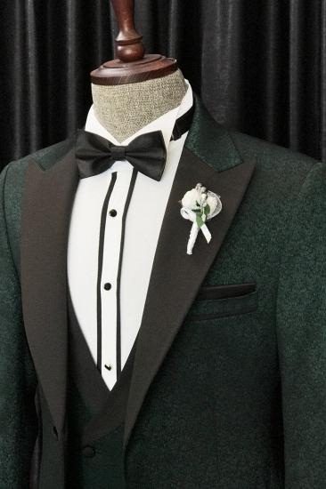 Burt Dark Blue Chic Point Lapel Three Piece Jacquard Men Suit_2