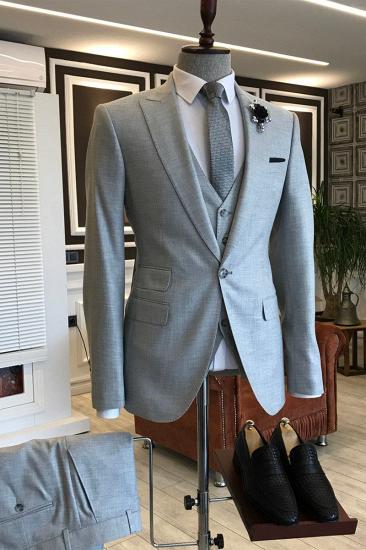 Kent Formal Light Grey Three Piece Point Lapel Men Suit_2