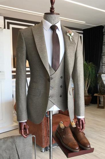 Rock Hot Light Brown Three Piece Point Lapel Slim Fit Business Men Suit_2