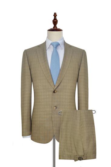 Men Fashion Khaki Small Plaid Casual Suit |  Two Button Men Online_2