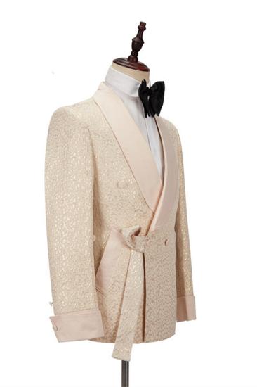 Seth Gold Shawl Lapel Slim Fit Jacquard Wedding Men Suit | Two Suits_2