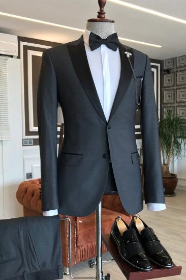 Barnett Classic Black Point Lapel Single Breasted Formal Business Men Suit_2