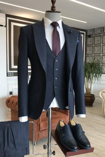 Earl Gentle Navy Velvet Three Piece Point Lapel Business Men Suit_2
