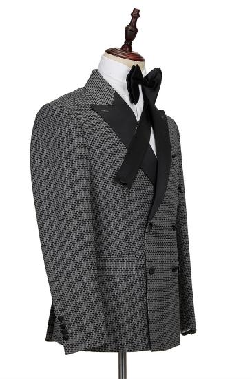 Modern Black-and-Gray Cruciform Satin Peak Lapel Double Breasted Men Formal Suit_3