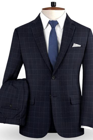 Dark Blue Check Men Suit | Fashion Notch Lapel Prom Tuxedo_2