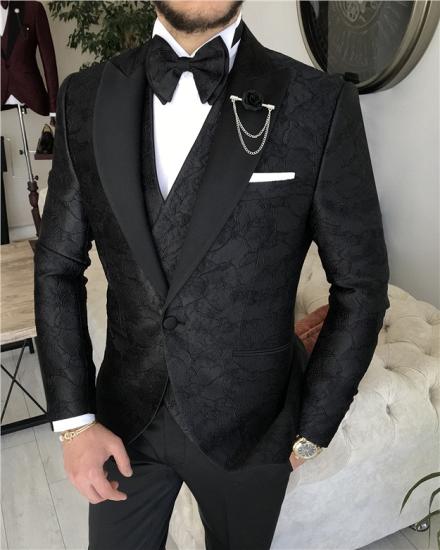 Black Jacket Vest Trousers Groom Set｜Wedding Three Piece Suit