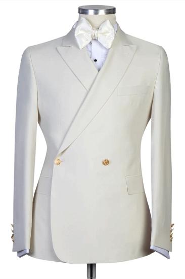 Phelps Light Gray Peaked Lapel Double Breasted Prom Suits_1