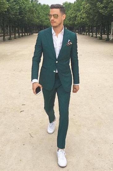 Byron Dark Green Pointed Lapel Slim Fit Men Prom Suit_1