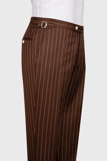 Popular Pinstripe Chocolate Brown Three Piece Business Suit with Waistcoat_4
