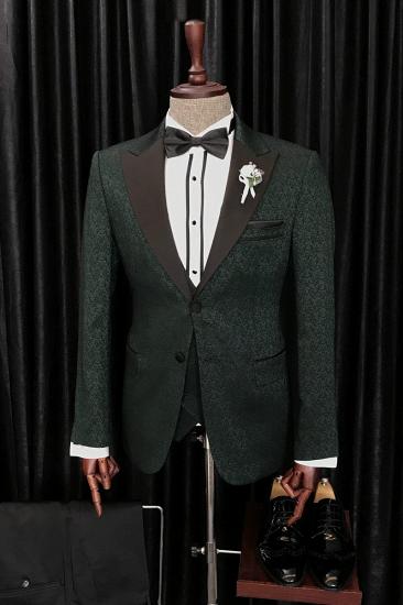 Burt Dark Blue Chic Point Lapel Three Piece Jacquard Men Suit_3