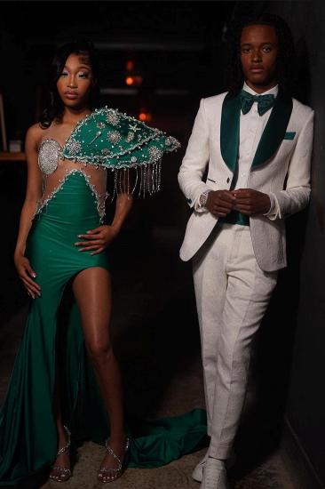 Slim White Shawl Lapel Jacquard Two Pieces Prom Suits_2