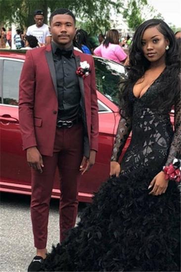 Custom Slim Fit Men Suits Online | Black Lapel Two Piece Prom Suit_1