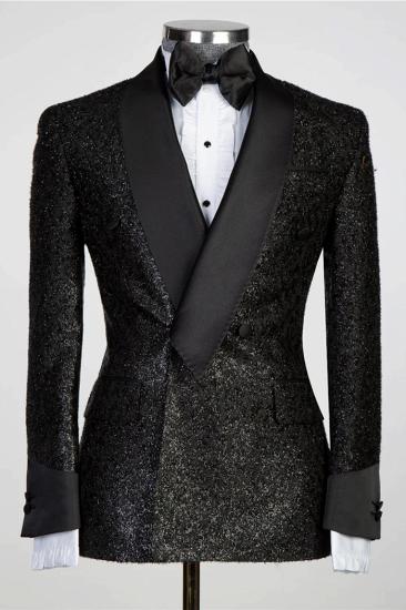 Shawl Lapel Sparkling Black Men's Suit with Ribbon Belt_2