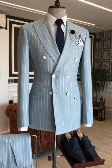 Dana Stylish Grey Striped Point Lapel Double Breasted Men Business Suit