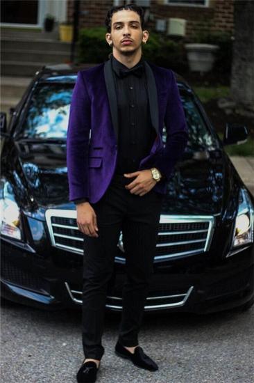 Purple Velvet Prom Suit | Black Lapel Two Piece Men Suit_1