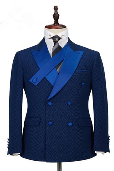 Jonah Navy Check Point Lapel Double Breasted Formal Business Men Suit_4