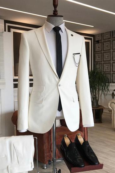 Ian Hot White Point Lapel One Button 3 Flaps Business Men Suit_2