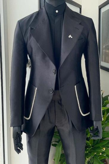 Joyce Fashion Black Wide Lapel Patch Pockets Men's Suit with White Seam Edges_1