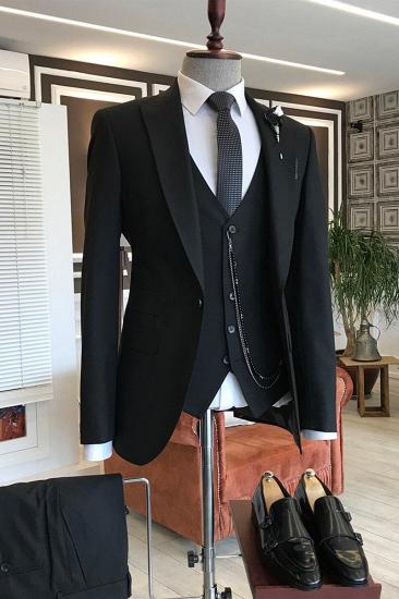 John Heritage Three Piece Black Pointed Lapel Slim Fit Men Formal Suit_2