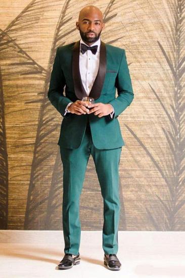 Anthony Dark Green One Button Black Shawl Lapel Wedding Groom Suit Online_2