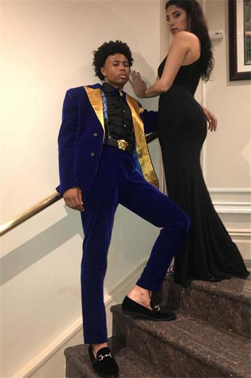 Royal Blue Slim Fit Velvet Men Suit | 2 Prom Party Outfits_2