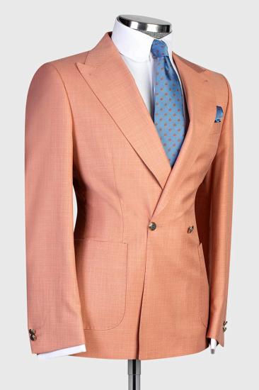 Patrick Coral Peaked Lapel Double Breasted Slim Prom Suits_2
