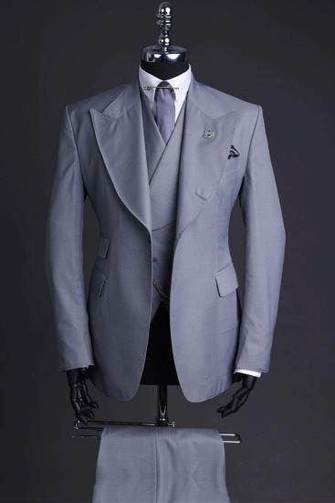 Raymond Gray Peaked Lapel Three Pieces Business Suits_1