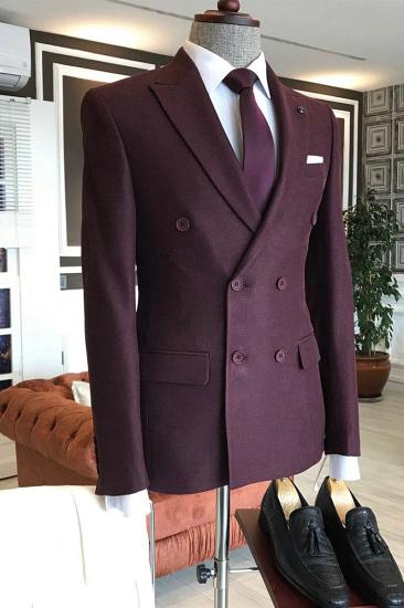 Nathan Burgundy Double Breasted Men Custom Business Suit_2