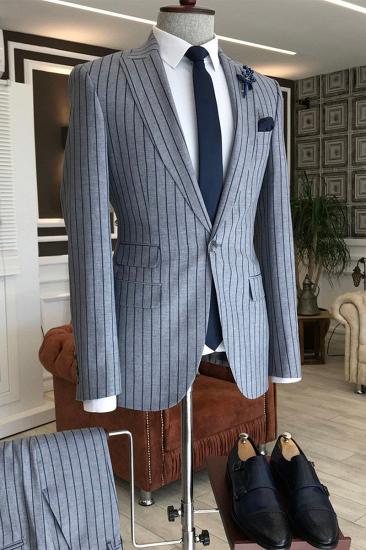 Myron Grey Striped Pointed Lapel Slim Fit Business Men Suit