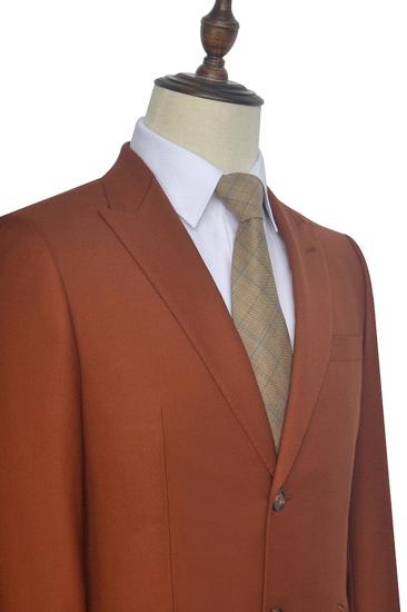 Two Button Dust Orange Men Suit |  Business Point Lapel Flap Pocket Suit_3